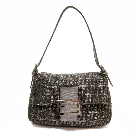 Fendi Bucket Gray Mamma Bag Satin Shoulder Wool
